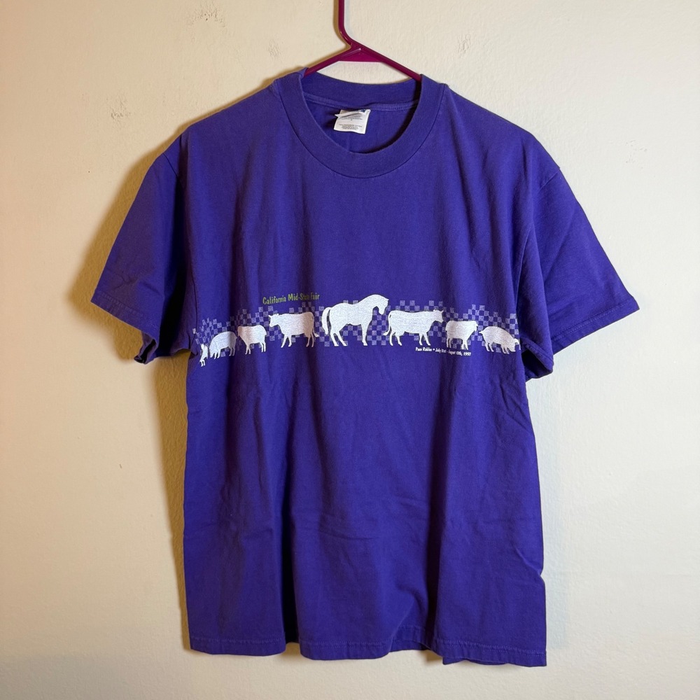 Vintage 1997 California Mid-State Fair Hanes Beefy-T Purple Graphic Shirt Large